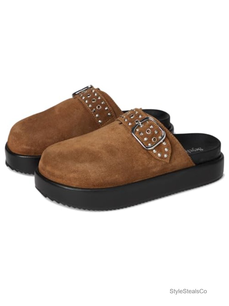 Suede Mule With Buckle Strap And Platform Heel